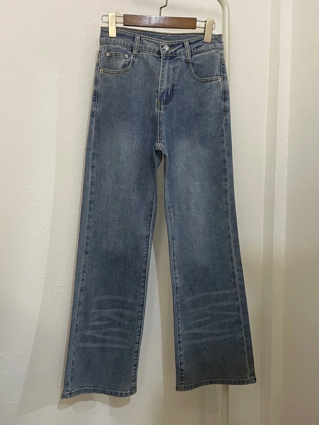 

Прямые брюки с высокой талией, эластичный ретро-дизайн, весенние эластичные универсальные утягивающие маленькие джинсы, женские длинные брюки, повседневные брюки