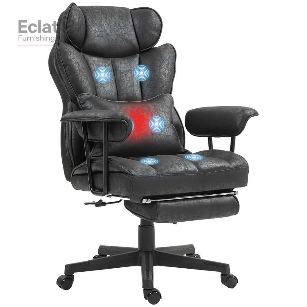 

Massage Executive Office Chair with 6 Vibration Points, Microfiber Reclining Computer Desk Chair, BlackComputer game chair,
