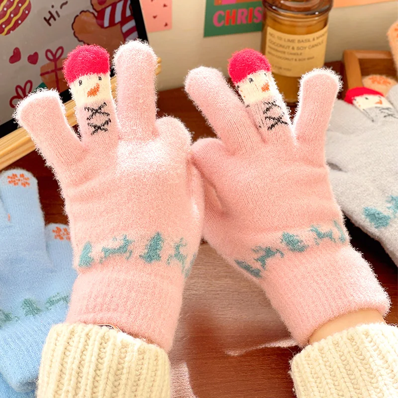 

Autumn Winter Christmas Snowman Touch Screen Cute Gloves Warm Thicken Mittens Outdoor Warmer Hand Guards Girls Christmas Gifts