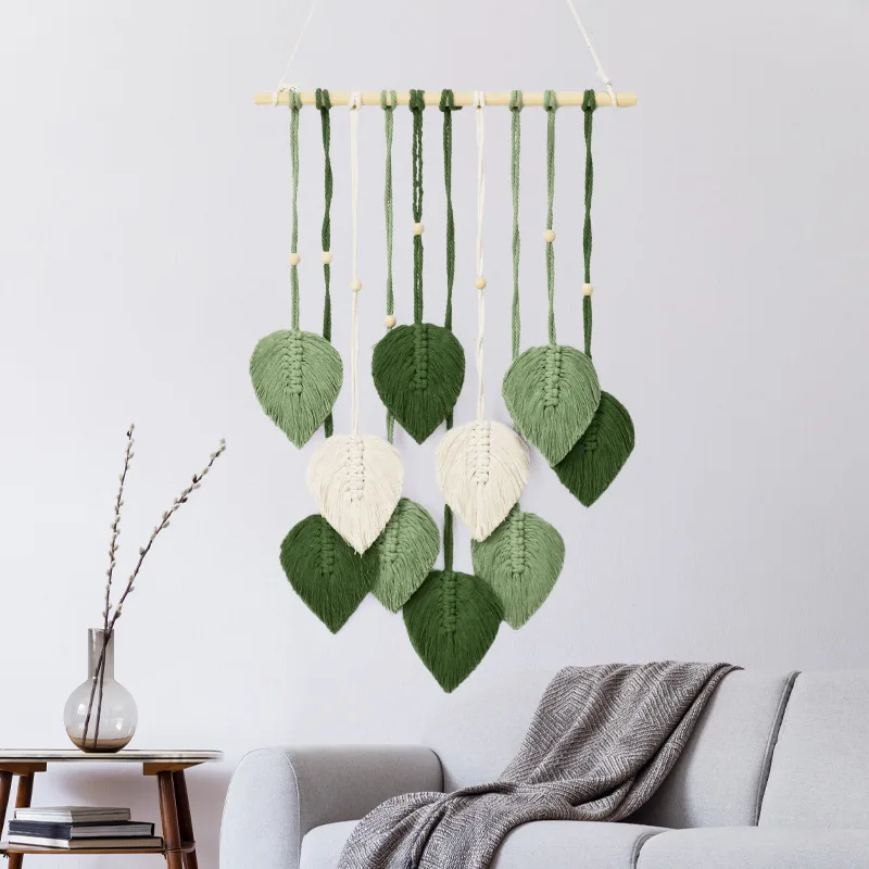 

Macrame Wall Hanging Handmade Cotton Rope Woven Hanging Decor Macrame Leaf Wall Hanging Leaf Tapestry Boho Living Room Decor