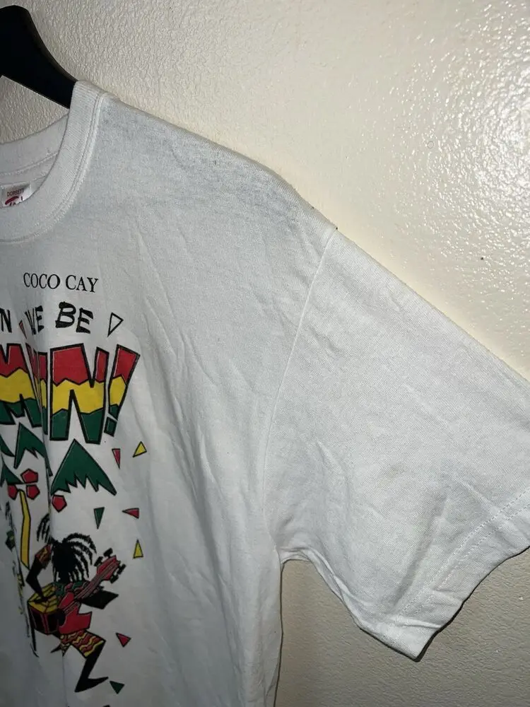 Vintage 90s Bahamas Coco Cay Jammin T Shirt Mens XL White Rasta Reggae Short