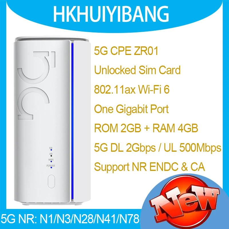 

Низкая цена Домашний модем 5G ZR01 UDX710 Двухдиапазонный беспроводной гигабитный маршрутизатор Wi-Fi 6 AX1800 со слотом для SIM-карты 5G 4G LTE CPE 2,4/5 ГГц