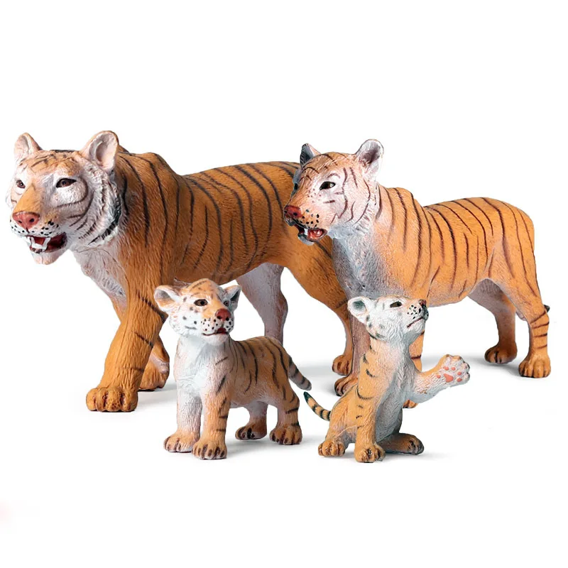 Tiger Family Figures Simulation Wild Animal Tigress Cubs Figurine Model Educational Toy For Kids