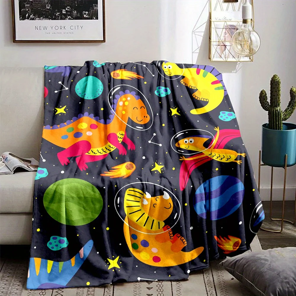 Adorable Kids Dinosaur Space Planet Blanket Throw 150x200cm Jumbo Nursery Decor Children Bed Cover for Boys Girls Room