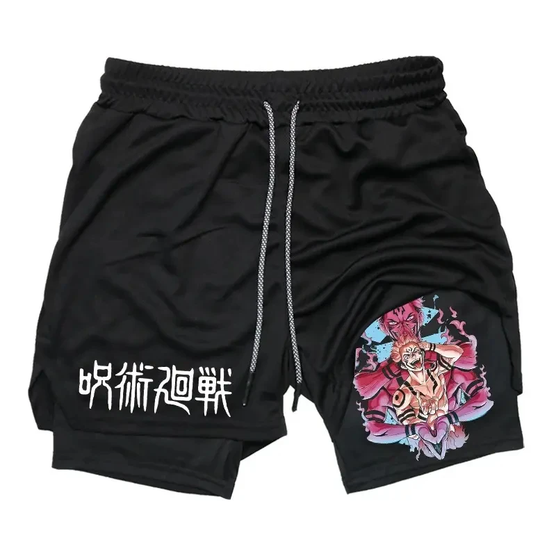 Pantalones cortos de animación japonesa con estampado para adultos, pantalones de playa de doble capa, novedad de verano, ropa de calle holgada para hombres y mujeres