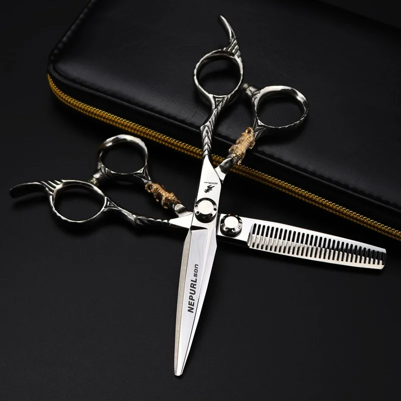 

NEPURLson Tiger JP440C Steel 6 Inch Barber Hair Cutting Thinning Scissors Professional Salon Hairdressing Scissors Shears Set