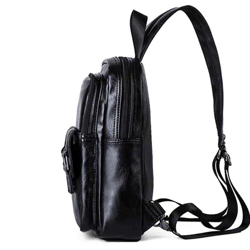 Lightweight Multifunction Men\'s Backpack Fashion Chest Bag Small Shoulder Bags For Men Crossbody Bag PU Leather Small Backpacks