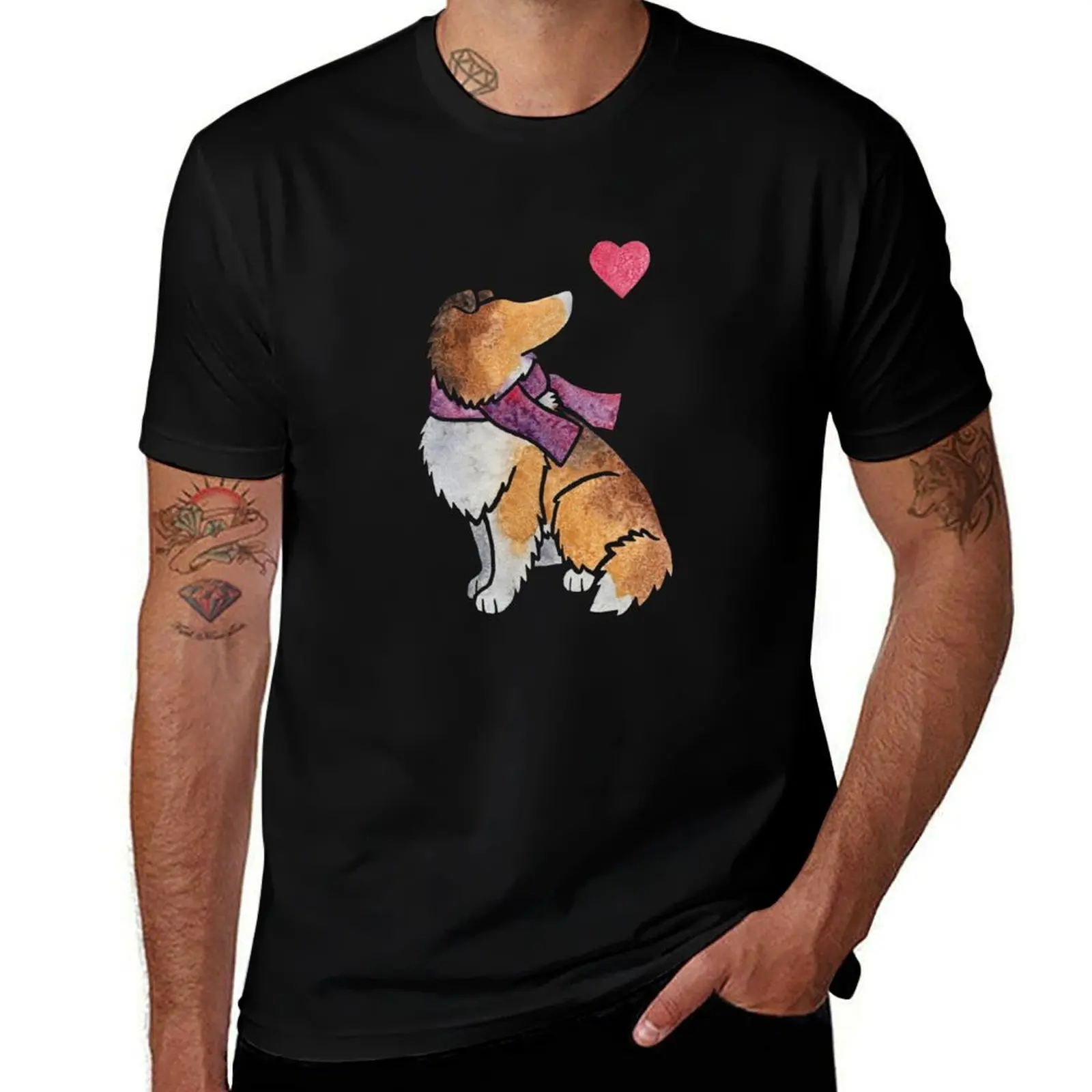 Watercolour Rough Collie T-Shirt Dry Fit Running Short Sleeve Top