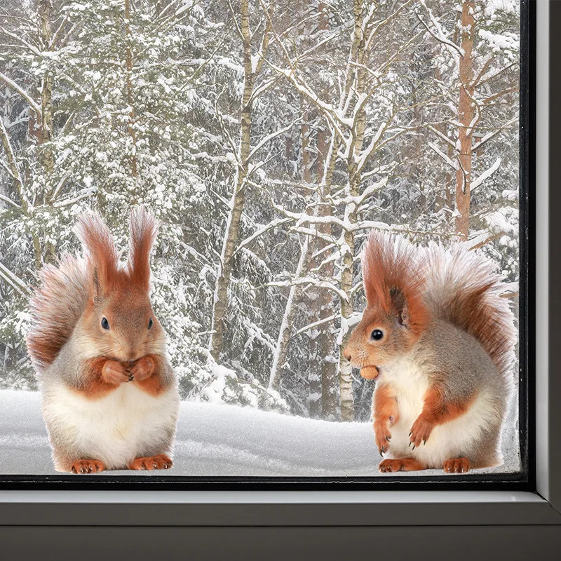 Nette Eichhörnchen Aufkleber Glas Fenster Schlafzimmer Dekoration Selbstklebende Wand Aufkleber Kühlschrank Wohnkultur Aufkleber M929 – Detail 2