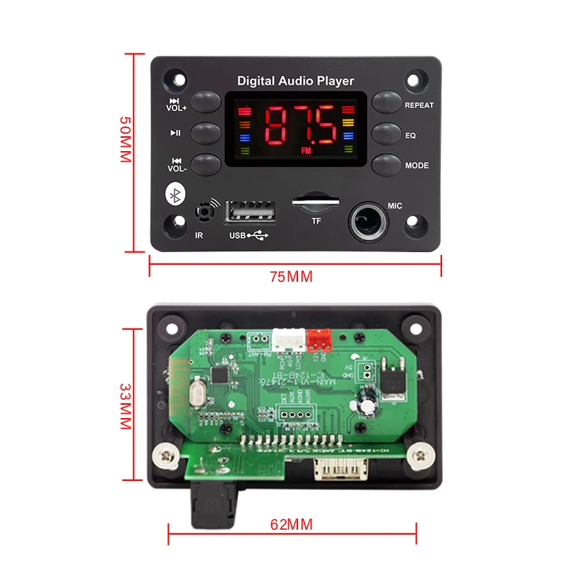 DC 5V 12V odtwarzacz Audio Bluetooth 5.0 płyta dekodera MP3 głośnomówiący mikrofon USB samochodowy TF FM Radio MP3 odtwarzacz muzyczny głośnik