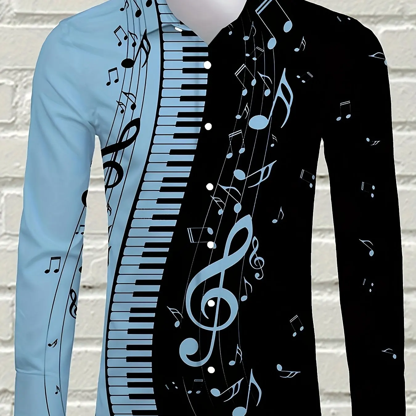 2024 New Men's Fashion Casual Long Sleeve Shirt 3D Printed Musical Instrument Symbol Graphic Print Collar Street Casual Shirt