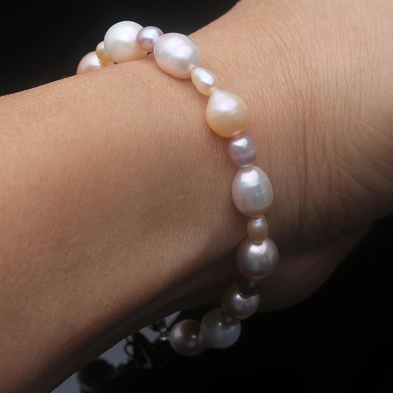 Multi Color Natural Freshwater Pearl Bracelet Ladies Woman,Real White Pearl Jewelry Bracelet Wife Mother Birthday Gifts 18-21cm