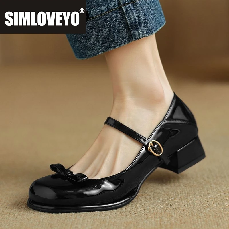 

SIMLOVEYO милые женские туфли-лодочки с квадратным носком на массивном каблуке 4,5 см, с пряжкой и ремешком и бантом, женская обувь для свиданий, весна-осень, большой размер 42 43