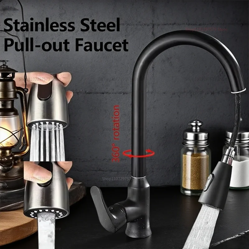ستانلس ستيل حديث 360 °   صنبور حوض المطبخ تلسكوبي دوار، صنبور حوض الحمام، متين وسهل التركيب، أنيق للمنزل