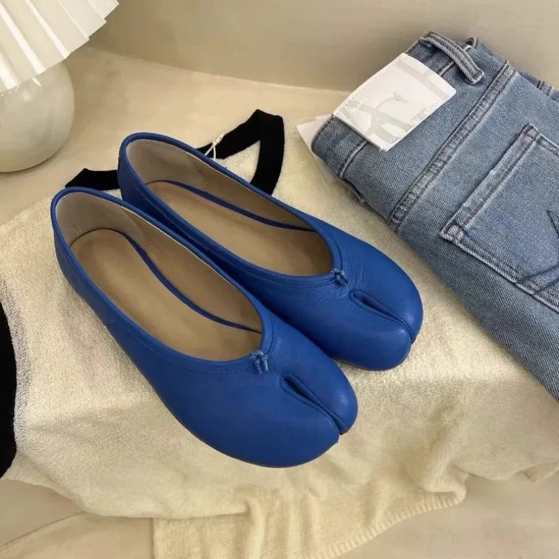 New Split toe Pleated Soft Leather Women Ballet Flats Spring Summer Casual Walking Lazy Tabi Loafers Girls Dance Shoes view 6