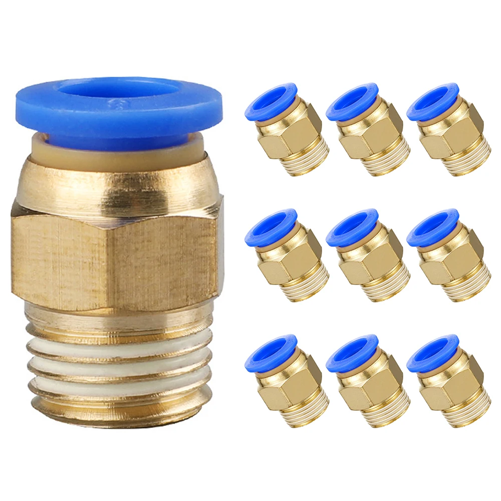 10pcs Pneumatic Air Connector Fitting PC 8-02 8mm Tube 1/4 inch G Thread Push to Connect Pipe Straight Pneumatic Quick Connector