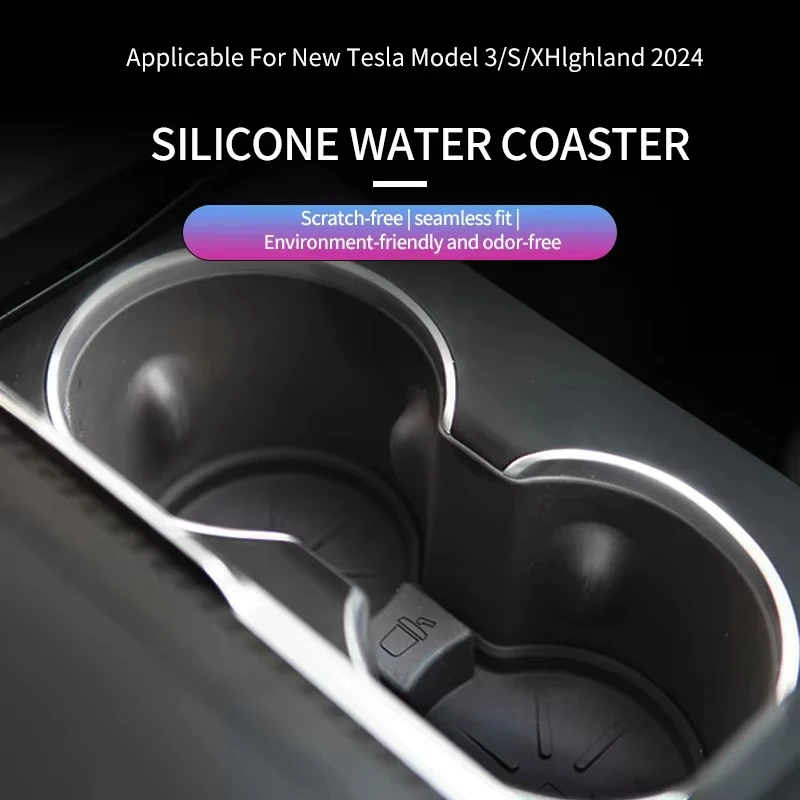 

Для Tesla Model 3 Highland 2024-2025 силиконовая подставка для чашки, нескользящий водонепроницаемый подстаканник, антигрязный коврик, автомобильные аксессуары