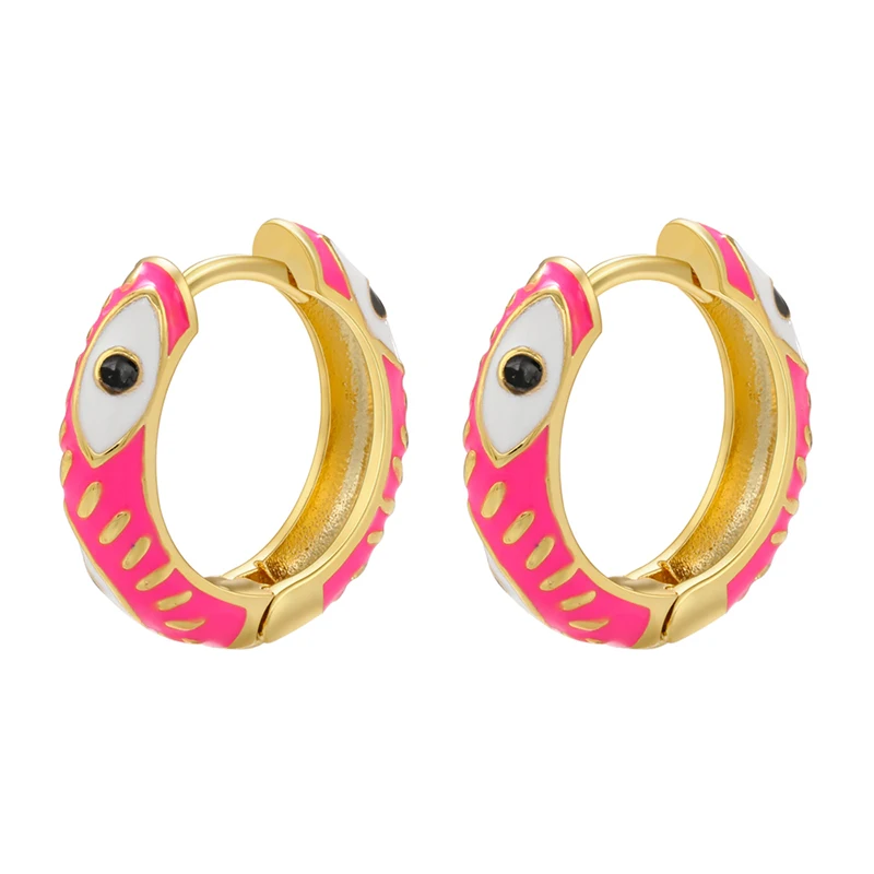 HECHENG, Creative Enamel Geometric Eyes Hoop Earrings Fashion gold color Round small Hoop Earring for women Jewelry Wholesale