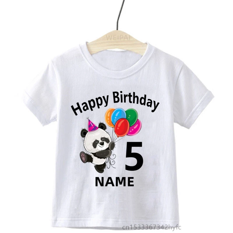 Kids Panda Number 4 5 6 7 Birthday Cartoon T-shirt Boys Girls Funny Birthday Gift T-shirt Custom Name