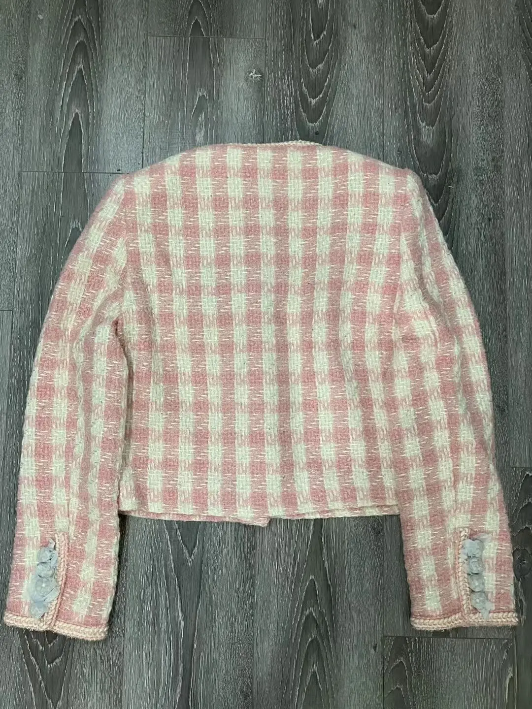 Französische Art kleine duftende Art grobe Tweed kurze Jacke Damen Rundhals ausschnitt Pelz kante einreihige kurze Strickjacke