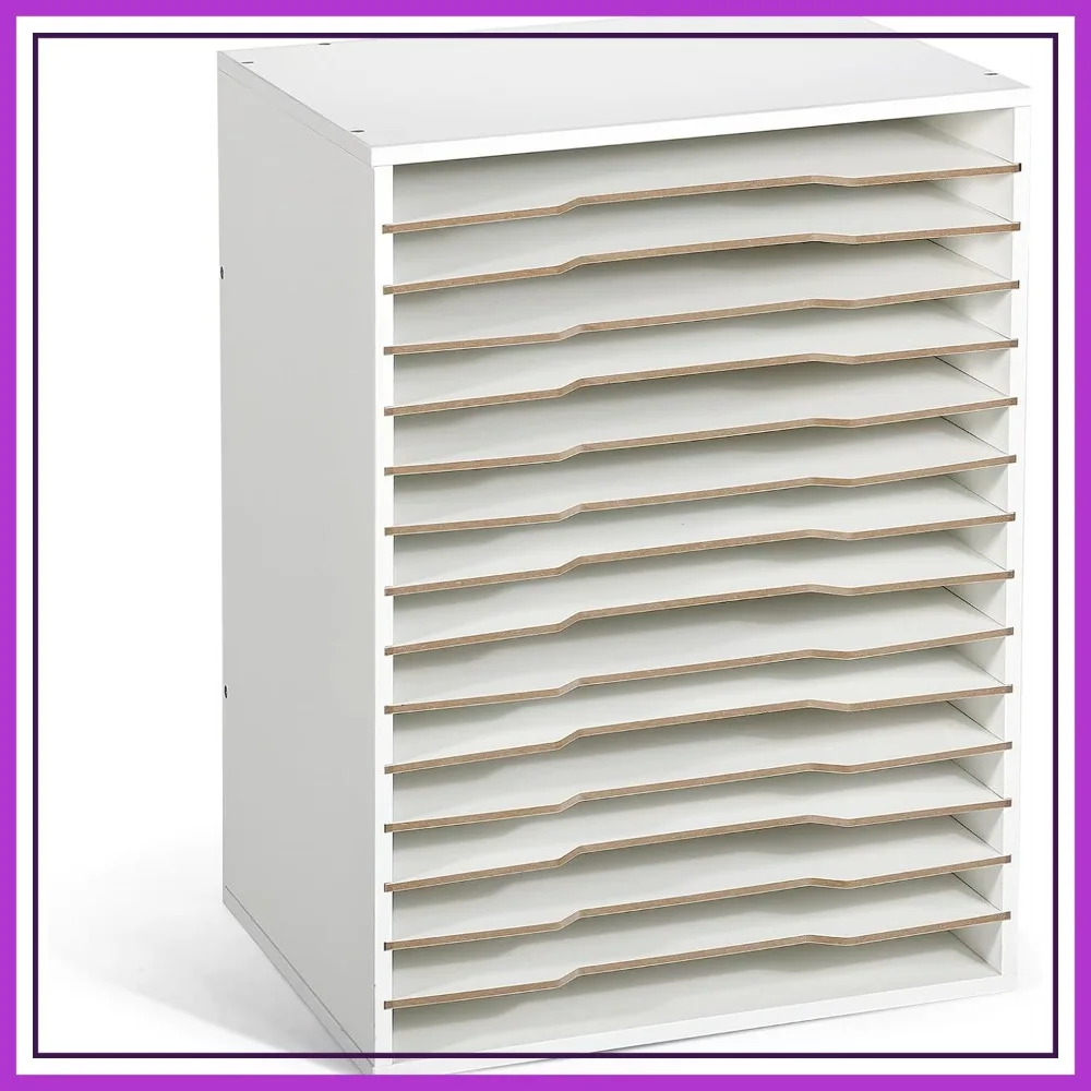 

Adjustable 15 Slot Paper Organizer, Wood Shelves for 12x12 Scrapbook & Vinyl Storage, Home Office