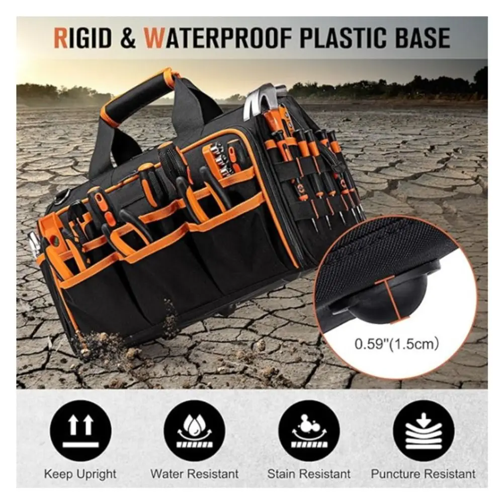 17'' Large Capacity Portable Tool Kit 46 Pockets Waterproof Electrician Tool Bag with Shoulder Strap Thickened Toolkit
