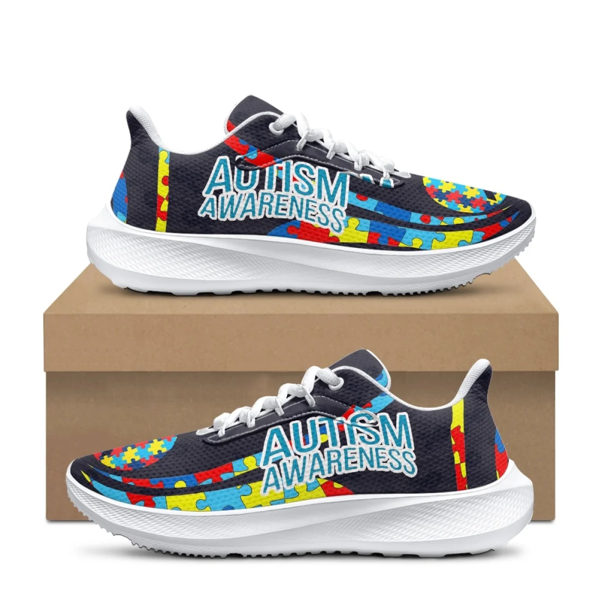 INSTANTARTS New Fashion Non-Slip Sport Sneakers Autism Cancer Awareness Printed Running Shoes for Women Big Size Zapatos 36-46