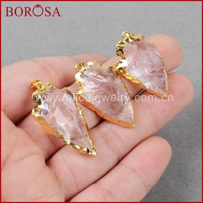 Gold Plated Rough Natural Crystal Quartz Arrowhead Pendant Beads for Necklace Jewelry Healing Crystal Necklace Accessories