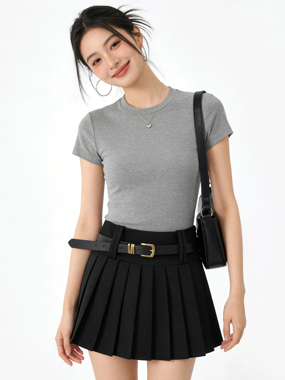 Spring Summer New Korean Style Black Pleated  Skirt A-Line School Uniform Anti-Light Suit Short Skirt Age-Defying Skirt