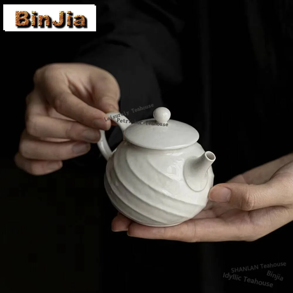 Japanese Style Grass Wood Gray Glazed Teapot Handmade Filter Infusions Pot Household Tea Maker Kettle Kung Fu Teaware Ornaments