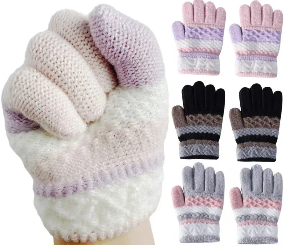 Autumn Winter Soft Knitted Baby Gloves Striped Kids Girls Boys Full Finger Gloves Autumn Winter Warm Children Mittens 4-12 Years