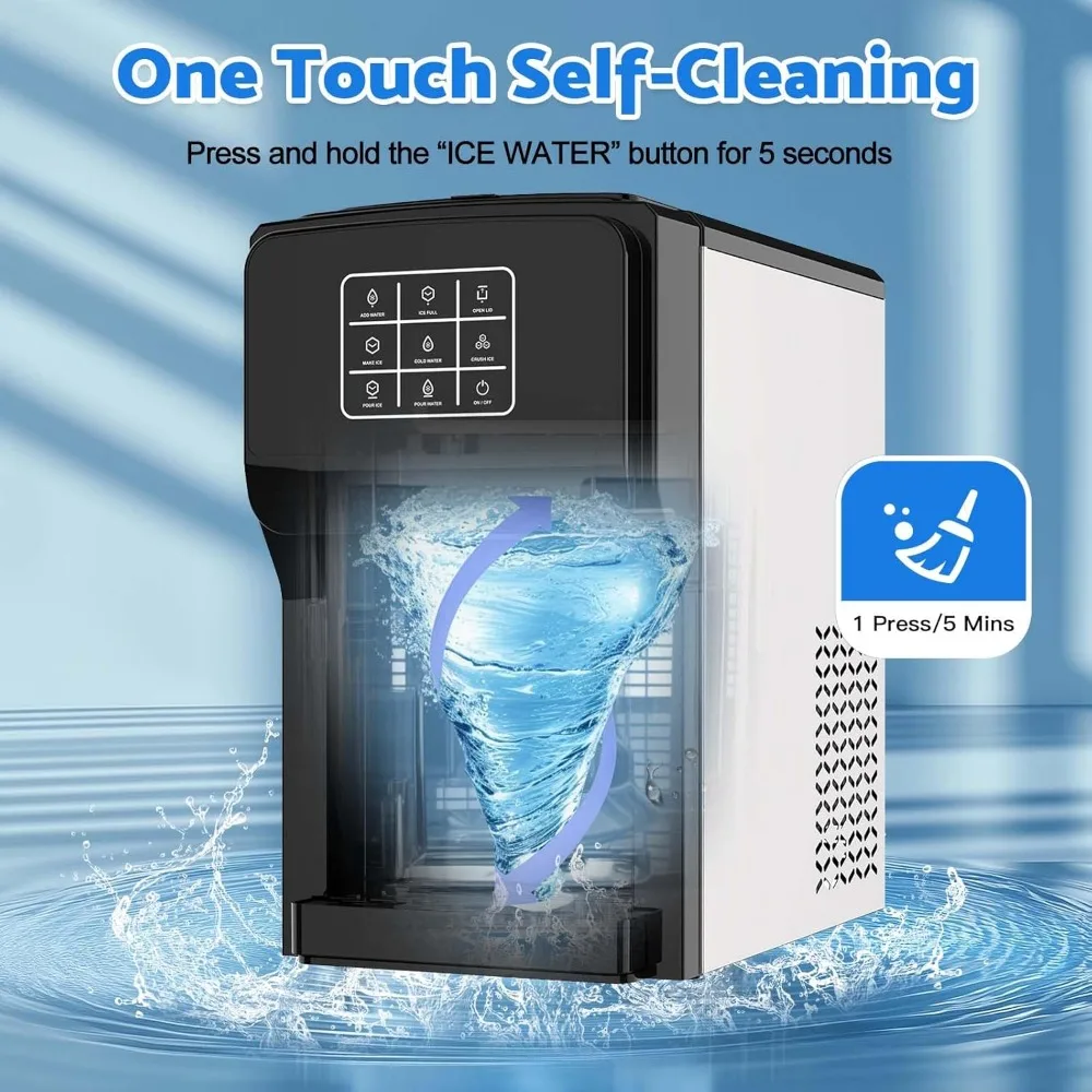 3 in 1 Water Dispenser with Ice Maker, Ice Maker Countertop, Bullet Ice, Crushed Ice, Water Cooler, 44Lbs/24H, 12 Ice/6Mi