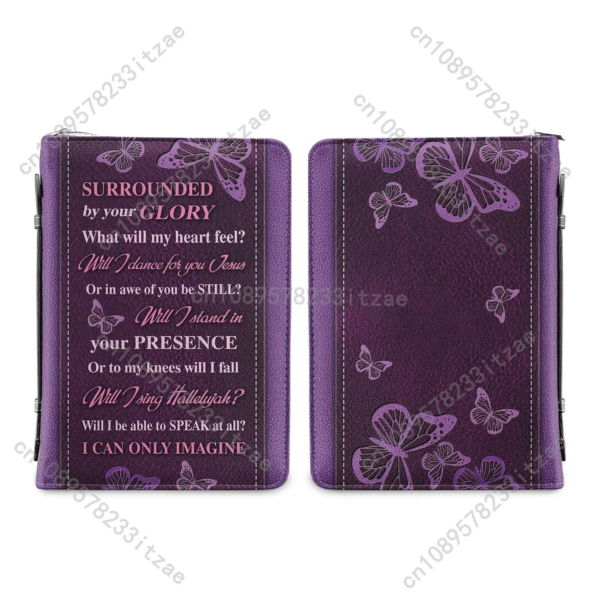 I Can Only Imagine Purple Butterfly Design Bible Cover Case Women Bible Storage Bags Bible Hymns Print Christian Bags for Ladies