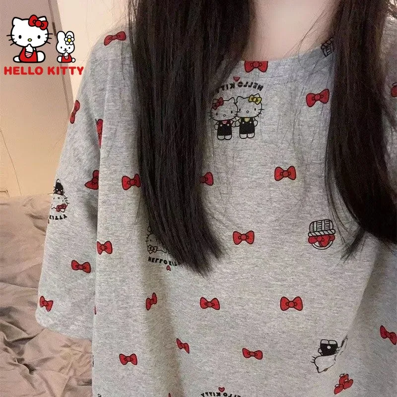 150kg Large Size Hello Kitty Pajamas Sleepwear Loose Nightdress Women Cute Print Loungewear Comfy Cotoon Summer New Home Wear