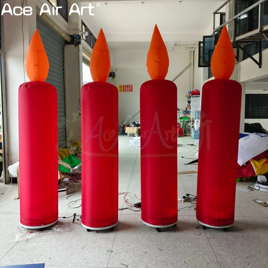 Factory Direct 2-delige opblaasbare kaarsen, zelfstaande rode opblaasbare led-kaarsen voor vakantie/podium/feestdecoraties