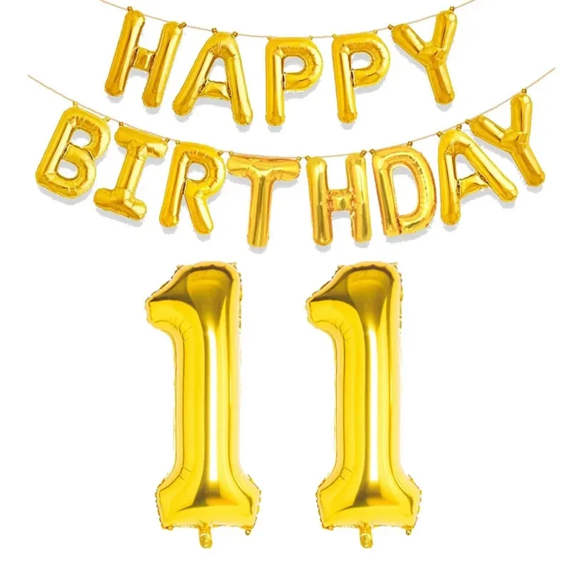 15 Stück goldene alles Gute zum Geburtstag mit Zahlen-Folienballons für Kinder und Erwachsene, Party-Dekoration, Junge, Mädchen, 10, 18, 20, 25, 30, 35, 40, 50, 60 Jahre alt – Detail 4