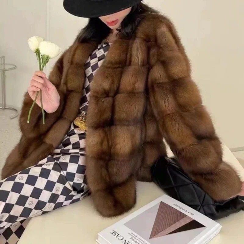 여성용 인조 모피 재킷 코트 중간 길이 코트 Y2K 스트리트웨어 오버코트 오픈 스티치 두꺼운 따뜻한 외투 가을 겨울 재킷