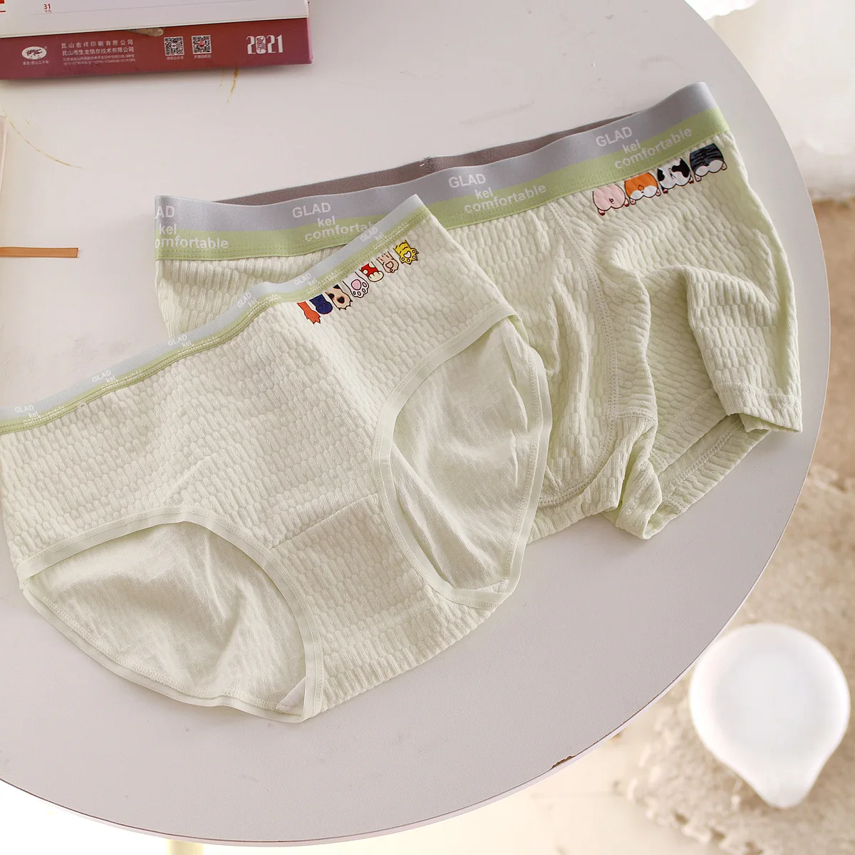 Cute Couple Underwear Men Boxer Shorts Women Briefs Thread Cotton Panties Cozy Lingerie Lovers Underpants Boyfriend Girlfriend