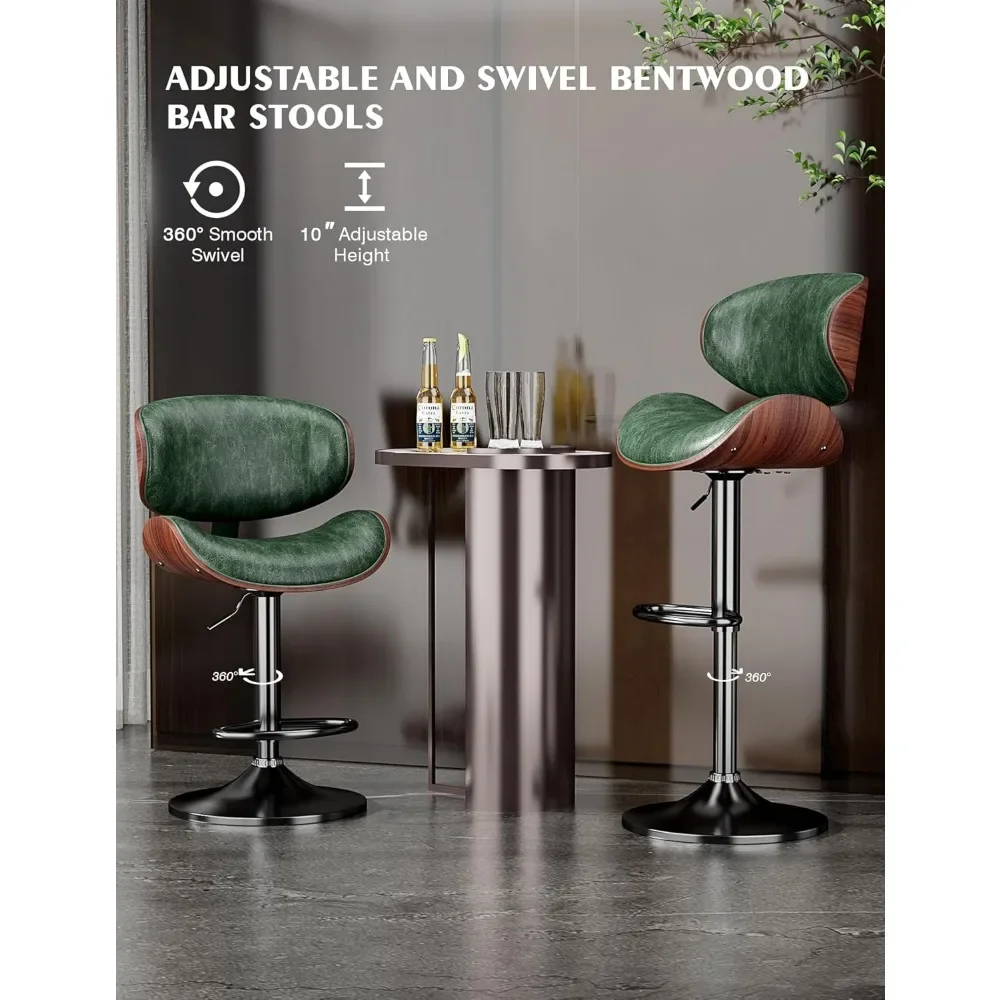 Bar Stools, Bentwood Adjustable Height Swivel Bar Stools, PU Leather Upholstered Bar Chair