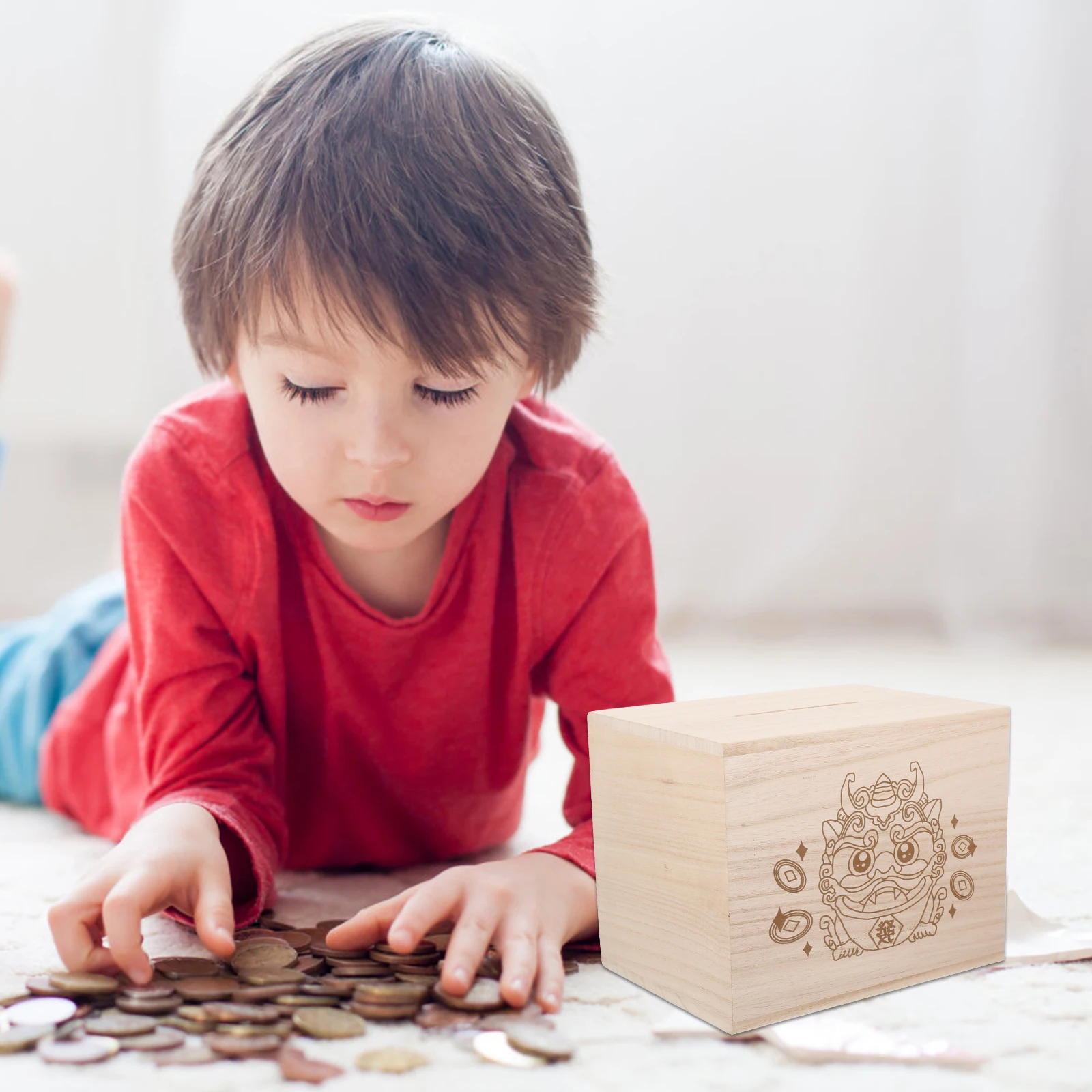 

1pc Only Save Piggy Bank Wooden Money Saving Pot Wood Coin Storage Box Kids Banks Gift Holder For Kids Adults Bedroom Decoration