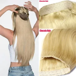 Halo Hair Extensions Human Hair Wire Human Hair Natural Straight Hairpiece Hair Extension Invisible Fish Line