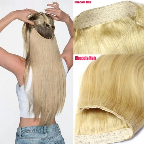 Imagen 2 del producto Extensiones de cabello humano Remy brasileño Chocola, alambre secreto sin Clip, extensiones de cabello Halo, cable oculto ajustable