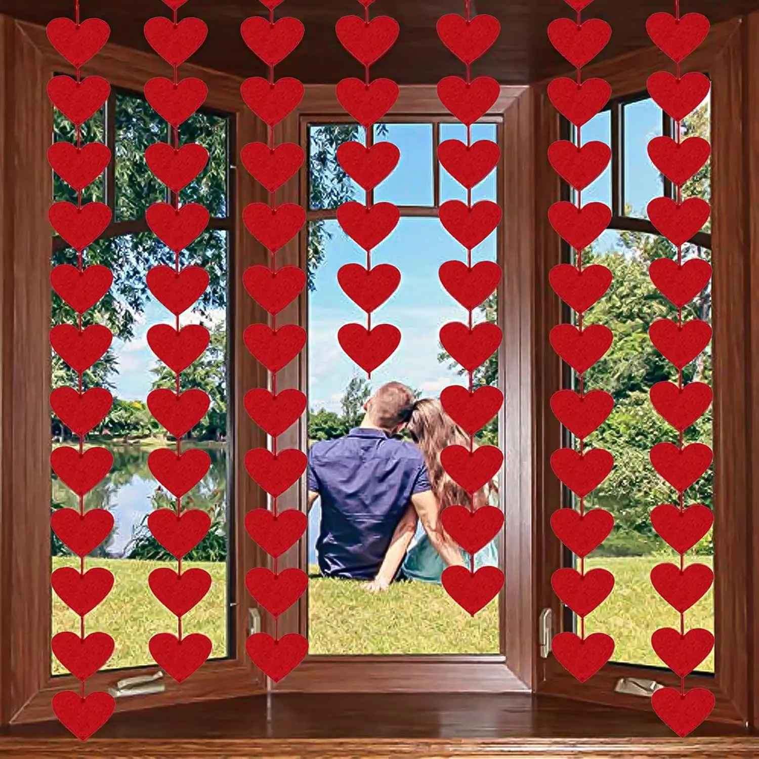 

72 Red Hearts Felt Garland Pre-assembled Valentine Decor for Home Wedding Anniversary Birthday Party