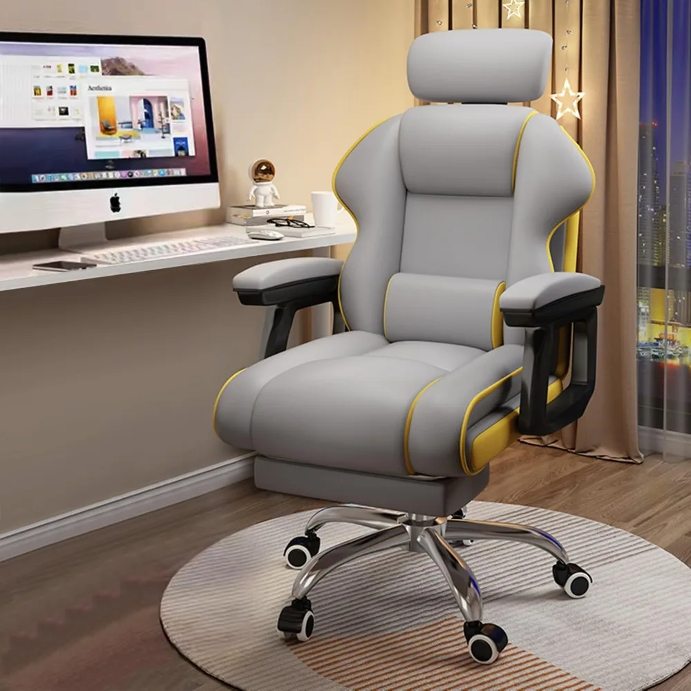 Computer Chair Home Office, Ergonomic Adjustable Height PU Leather Chairs with Cushions Armrest, Footrest, Office Chair