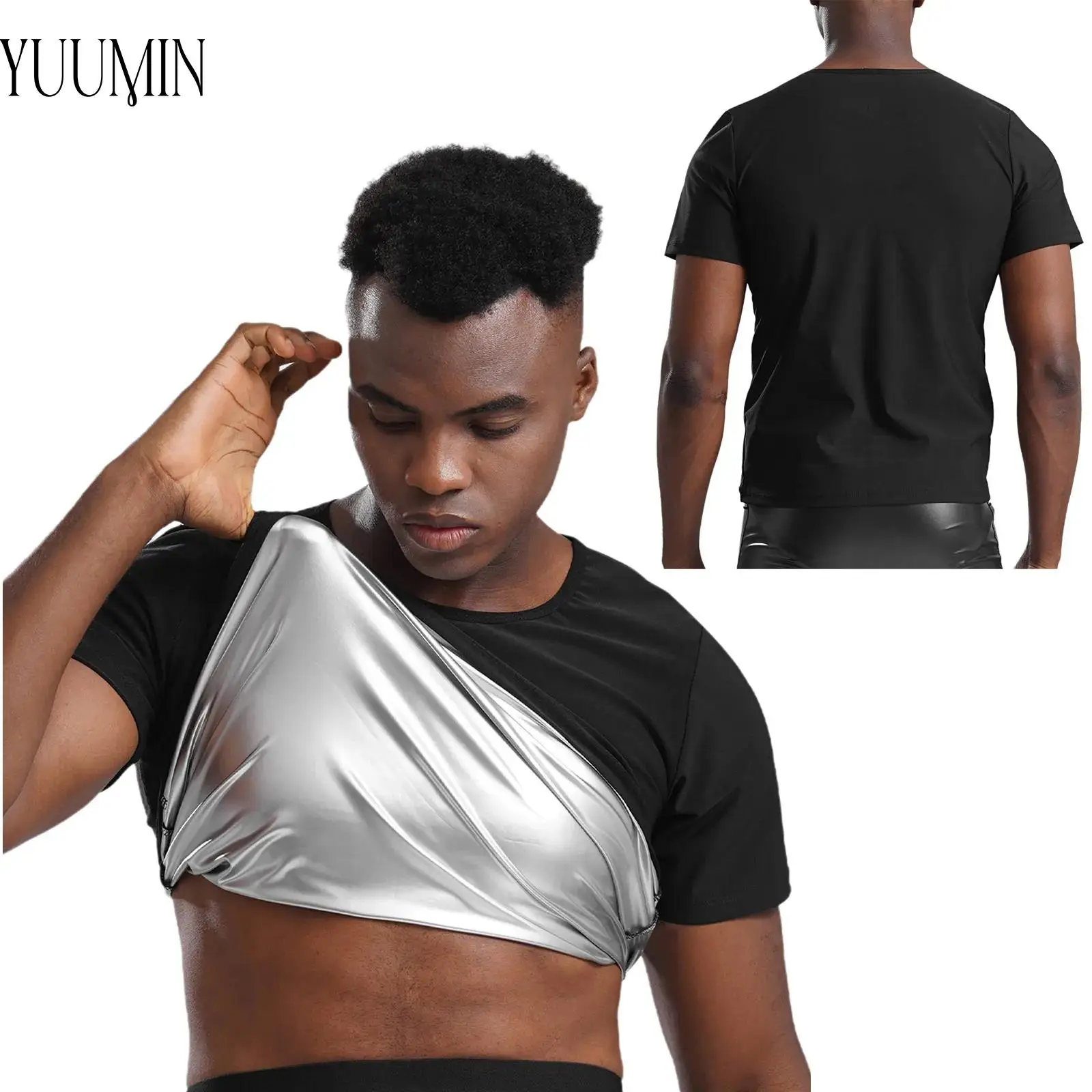 

Mens Short Sleeve Quickly-dry Sweat Shirt Body Shaper T-shirt Shapewear for Sports Gym Fitness Exercise Bodybuilding Top Costume