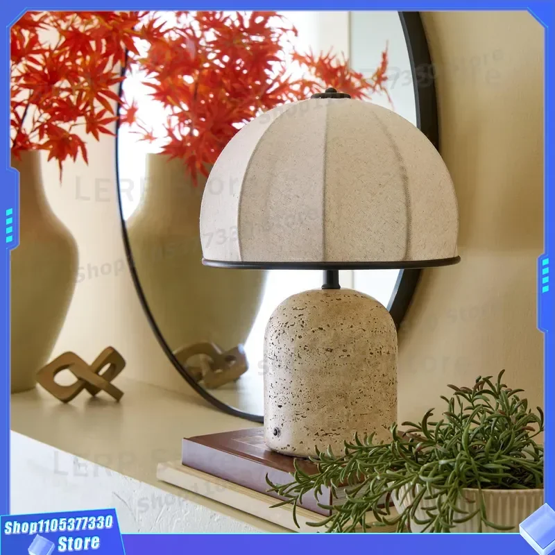 Modern Marble Mushroom LED Desk Lamp Natural Stone Pattern Night Light Soft Bedroom Bedside Decor for Home Hotel Atmosphere
