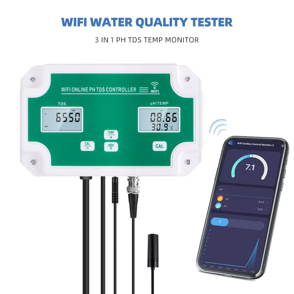 Tuya Digital WiFi TDS ORP TEMP EC SALT PH Meter 3 in1 Water Quality Tester APP Online Monitor Control for Pool Aquarium