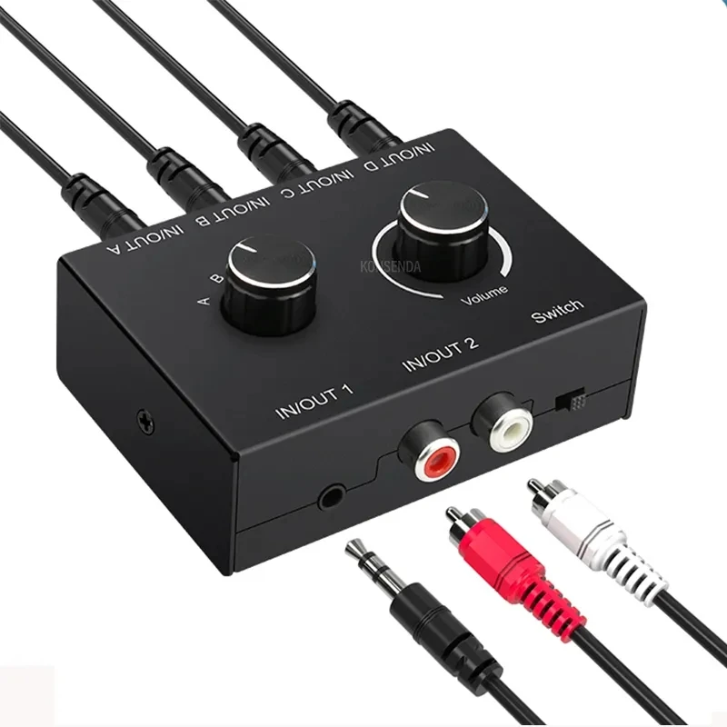 Dwukierunkowy 3.5mm Stereo Audio przejsciówka dwukierunkowy stereofoniczny przełącznik Audio 4 w 2 Out lub 2 w 4 Out z regulacją głośności