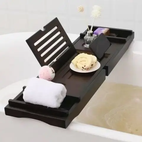 

Bamboo Bath Rack Tray Bathroom Shelf Retractable Bath Rack