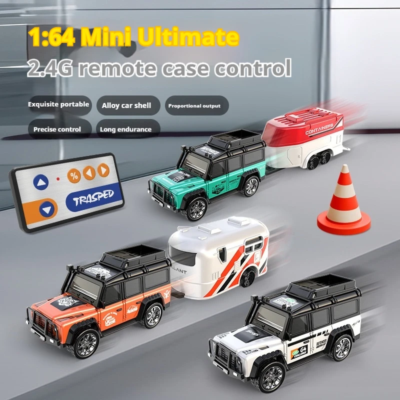 New 1:64 Mini Remote Control Car Toy 2.4g Light Adjustable With Trailer Simulation Alloy Car Toy Childrens Holiday Birthday Gift